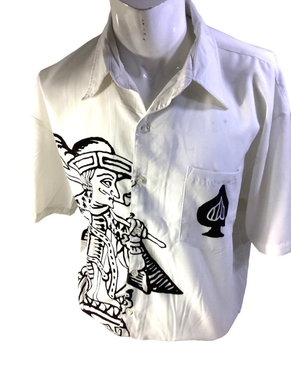 Vtg Andrade Graphic Button Shirt*Fool*Joker*Poker*Gambler*Medium*White*EUC*NWOT